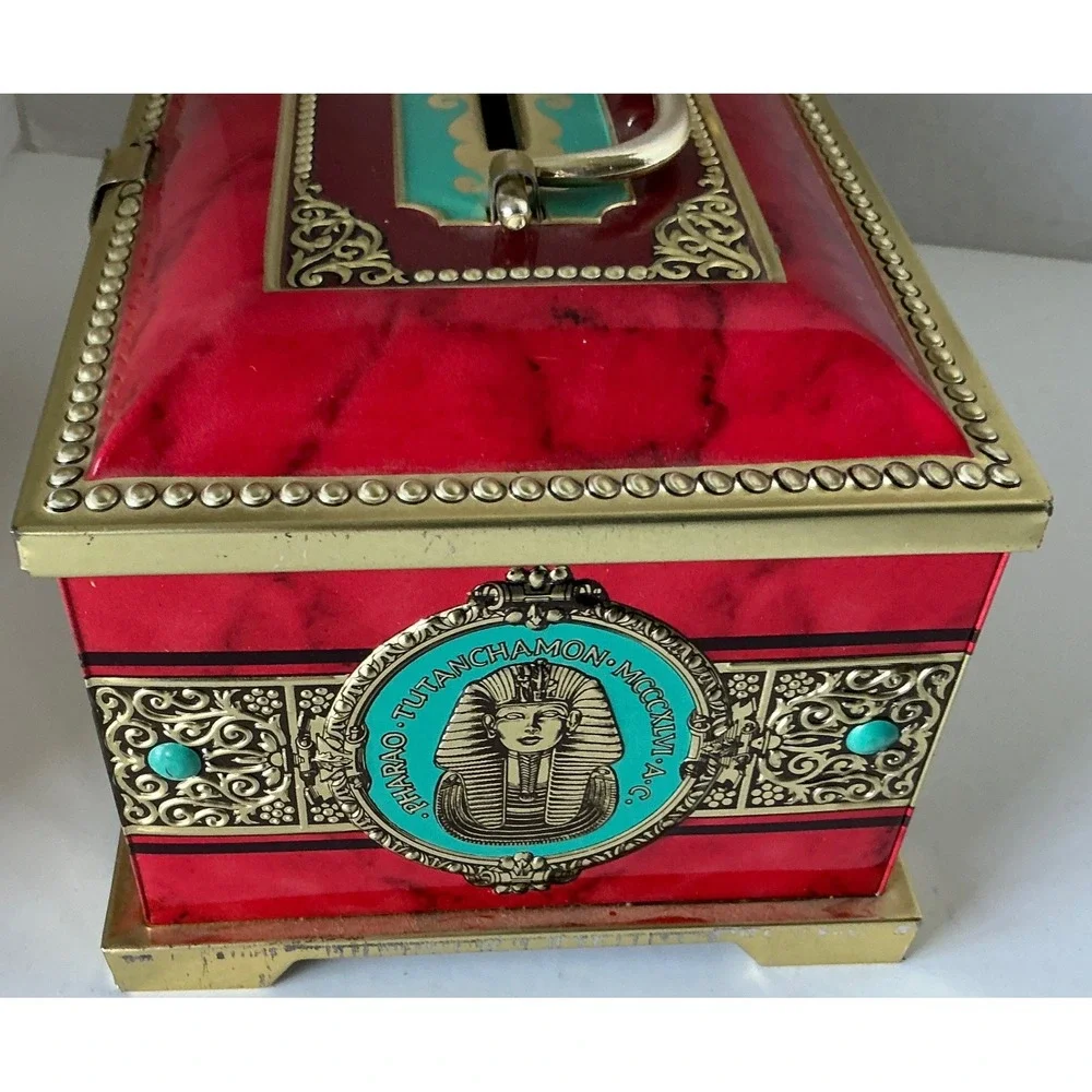Blue Bird Vintage Egyptian Confectionery Tin Money Box Cleopatra Tutankhamun Red